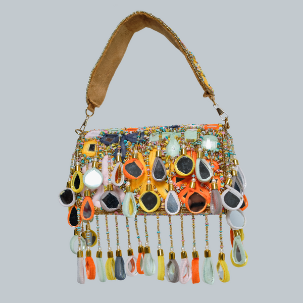 Nesavaali Luxury Handcrafted Mirror Flap Bag In Multicolor