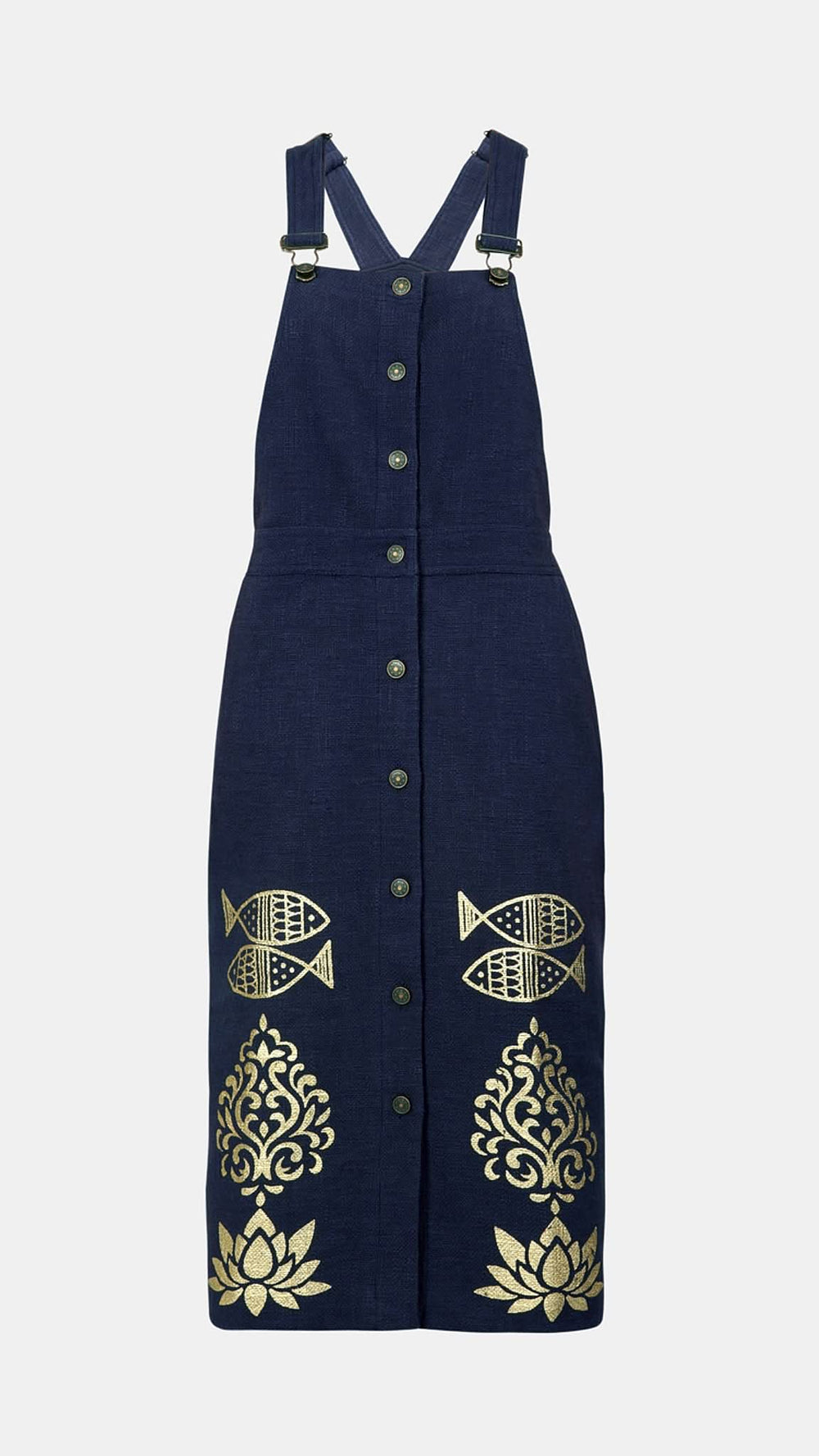 Nesavaali Boho Chic Gold Print Dungaree Dress  Nesavaali London