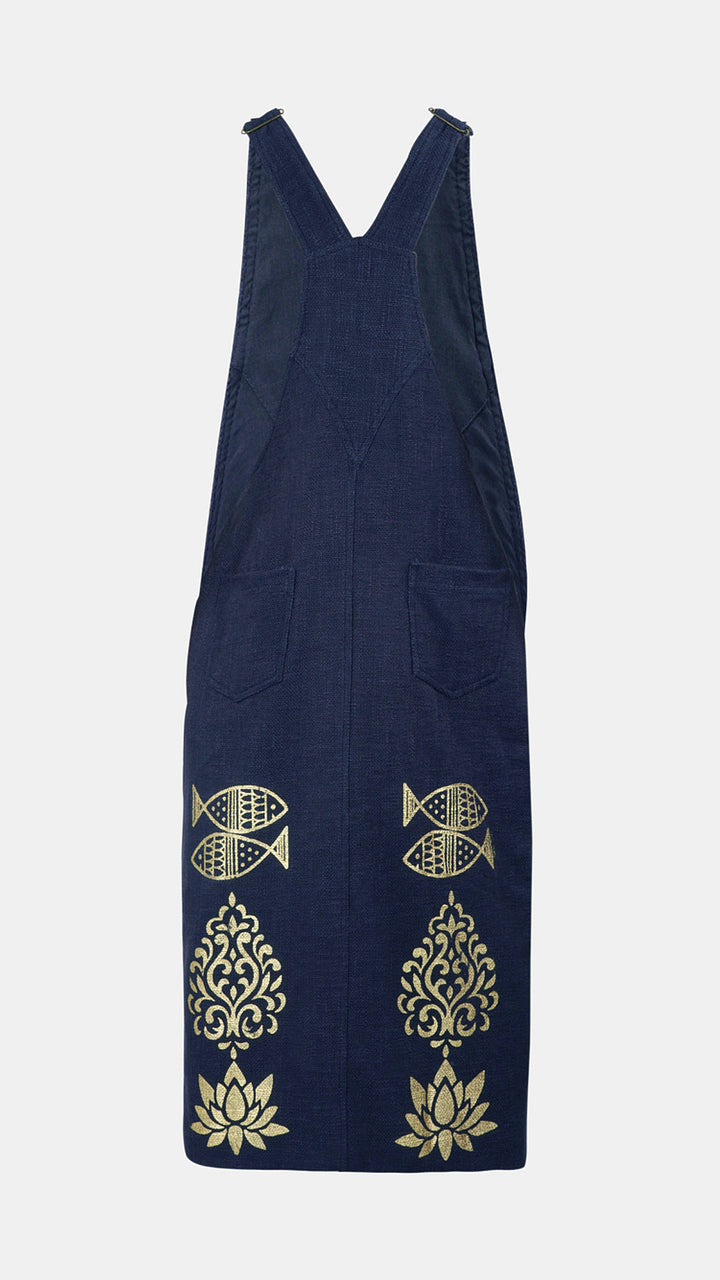 Luxury Nesavaali's Boho Chic with Luxe Gold Print Dungarees, perfect for ethical and sustainable fashion lovers.