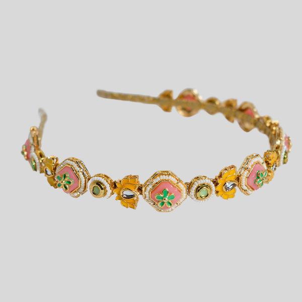 Nesavaali Floral Gold Embellished Hairband For Weddings And Festive Occasions