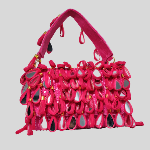 Nesavaali Luxury Handcrafted Mirror Flap Bag In Pink