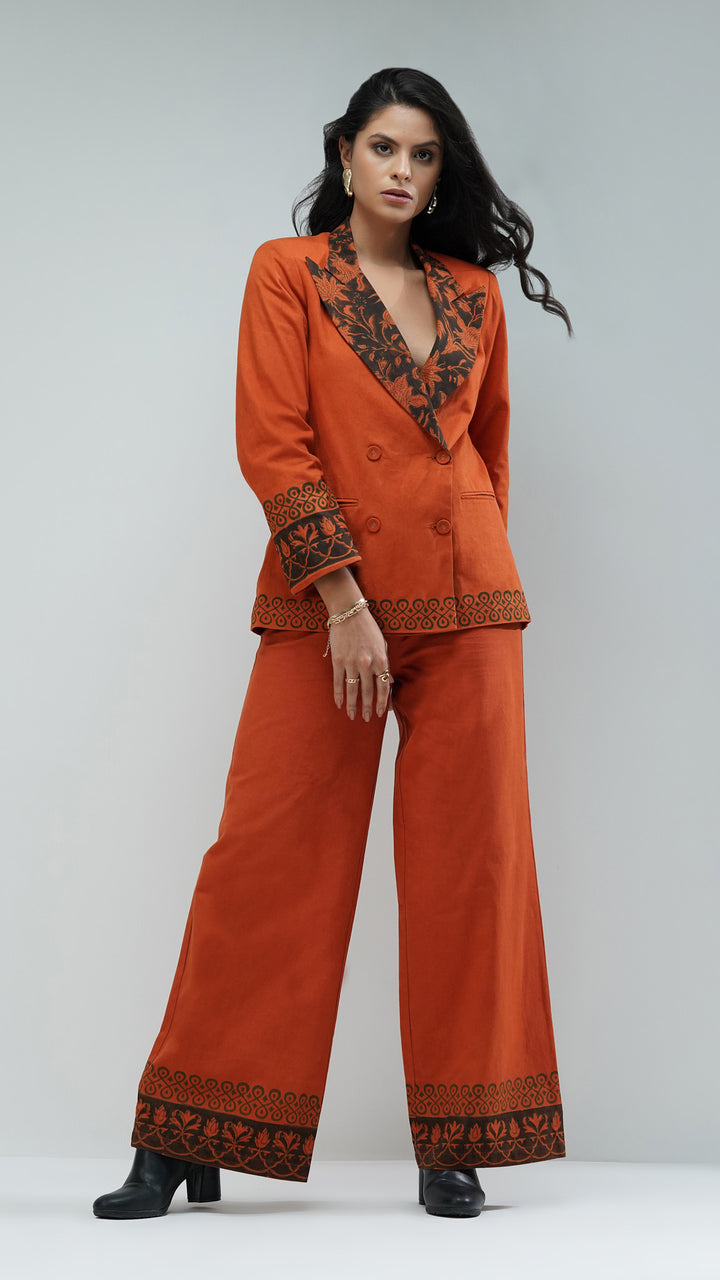 Rust Oversized Double-Breasted Blazer by Nesavaali, exuding contemporary designer elegance