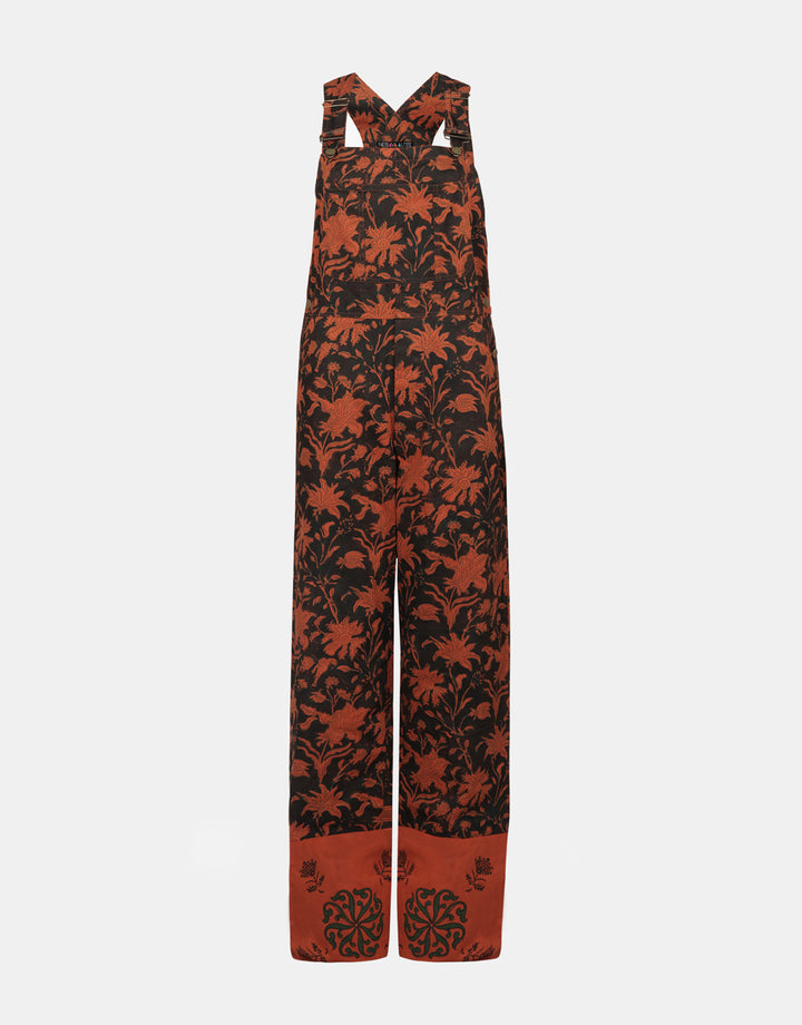 Nesavaali's front of the Eco-Friendly Elegant Navy Printed Dungarees.