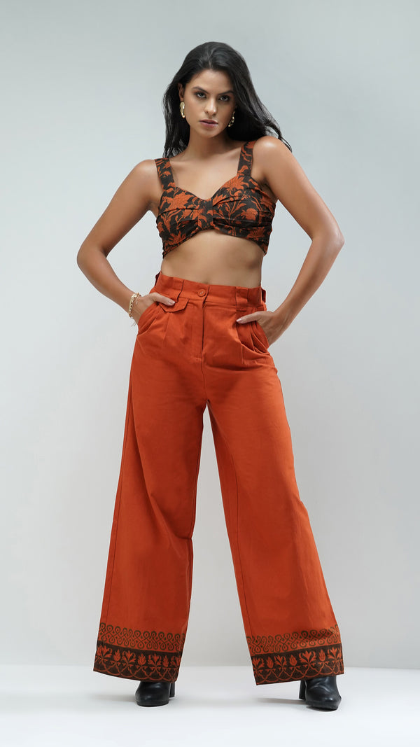 Distressed Artisanal Printed Cotton Cropped Top by Nesavaali, blending modern chic and designer flair.