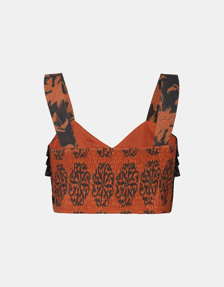 Distressed Artisanal Printed Cotton Cropped Top, perfect for sustainable, ethical fashion lovers.