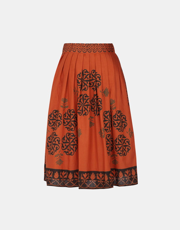 Rust Hand block printed Midi Skirt, perfect for sustainable and ethical fashion choices.