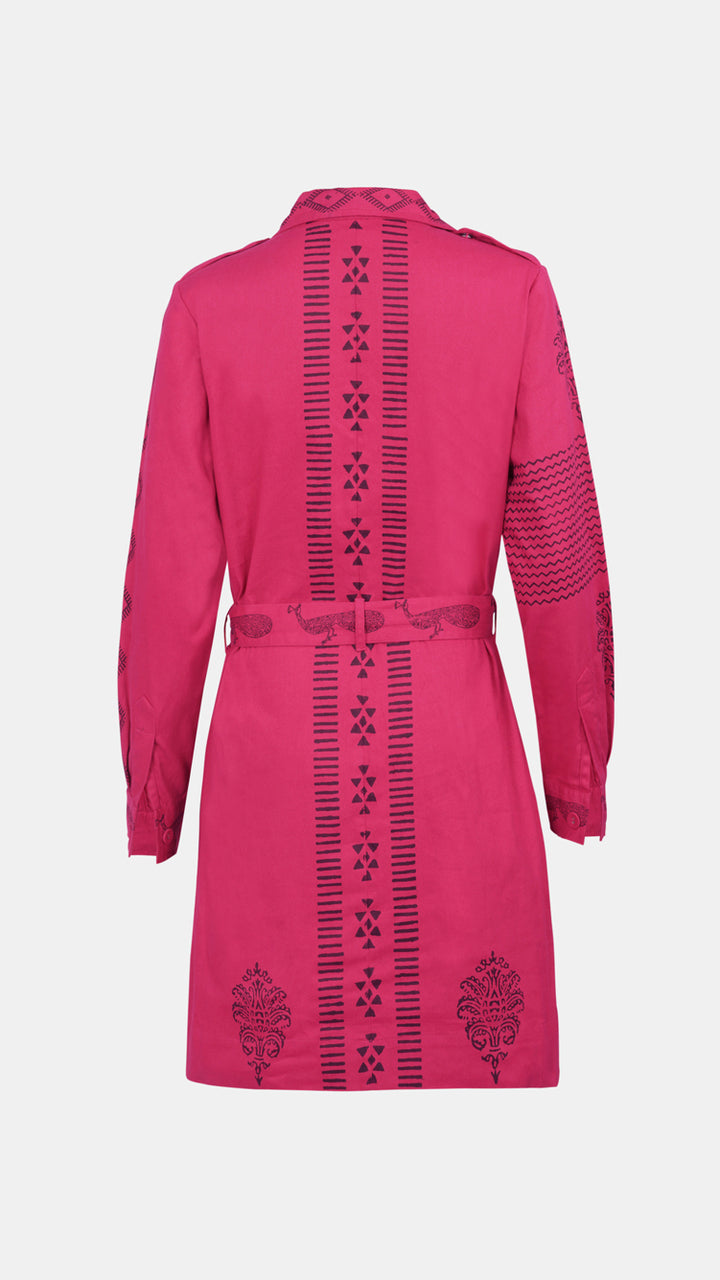 Pink Hand Printed Mini Shirt Dress, perfect for ethical and sustainable fashion lovers.