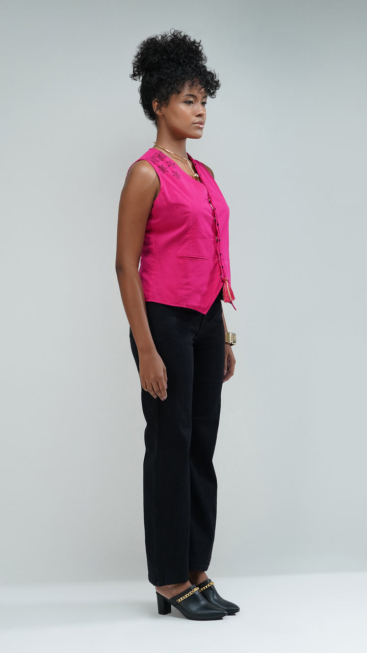 Pink Handmade Tailored Waistcoat, styled for a fashionable and refined look.