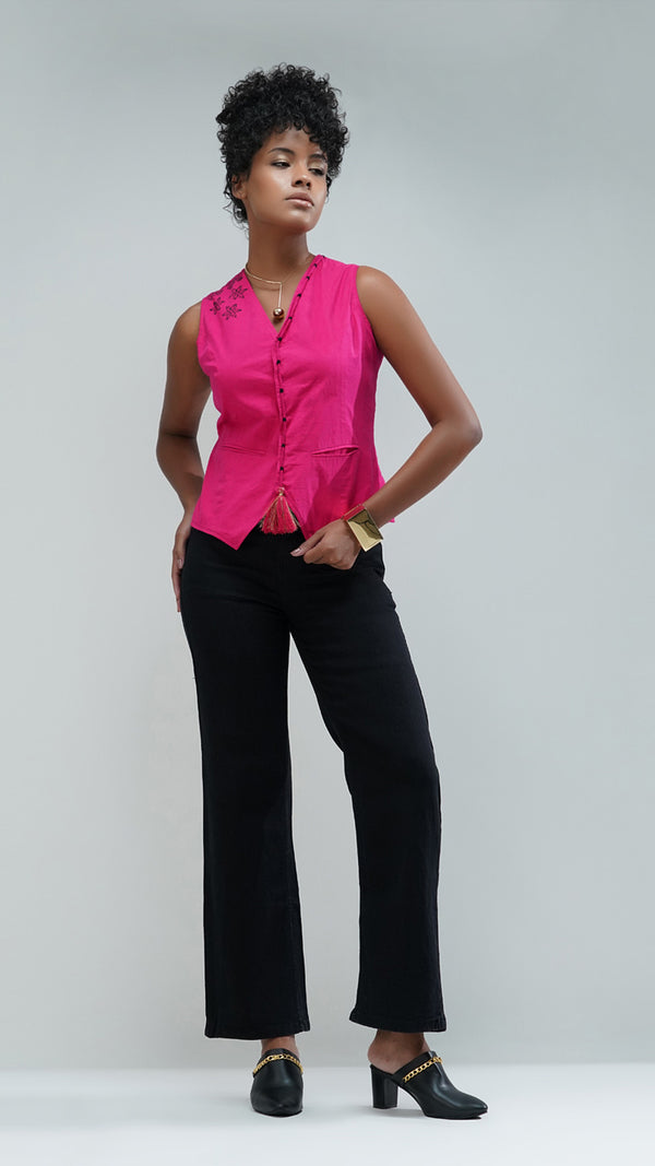 Nesavaali Pink Handmade Tailored Waistcoat by Nesavaali, showcasing its designer elegance.