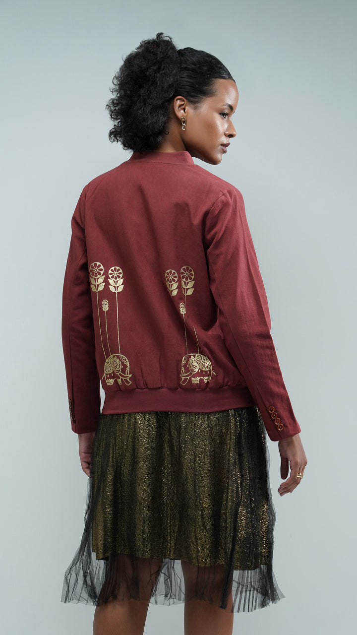 Artisanal Printed Brick Bomber Jacket 