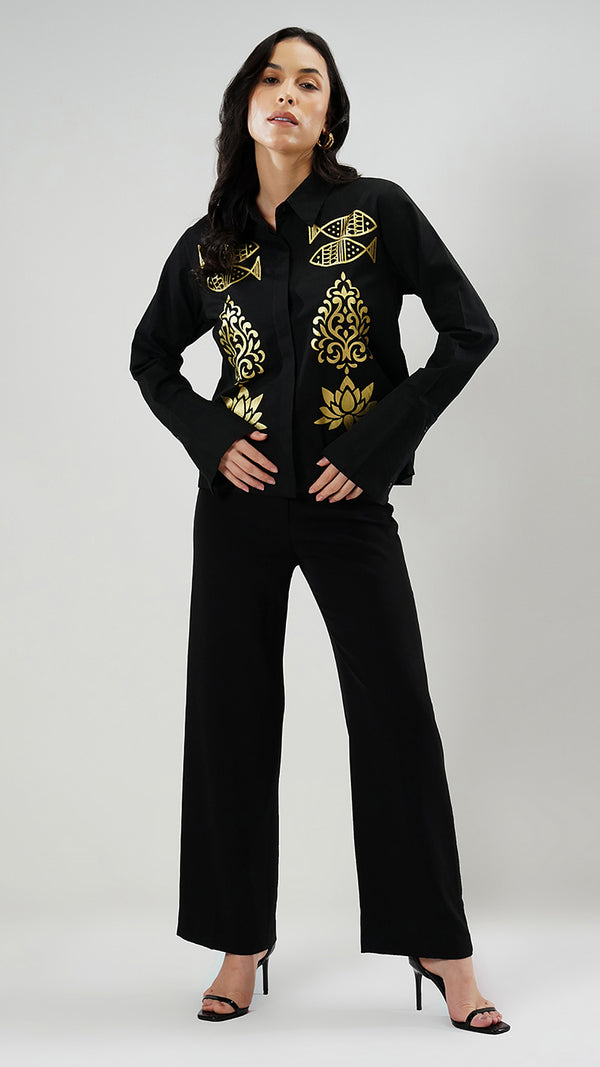 Boho Black Printed Tailored Shirt by Nesavaali