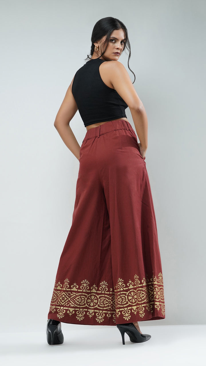 Designer Metallic Printed Wide Leg Trousers, ideal for casual outings or elegant events.