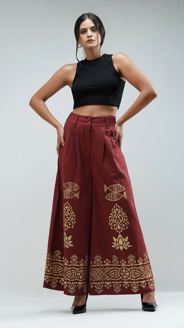 Nesavaali London Metallic Printed Wide Leg Trousers by Nesavaali, showcasing their bold designer style.