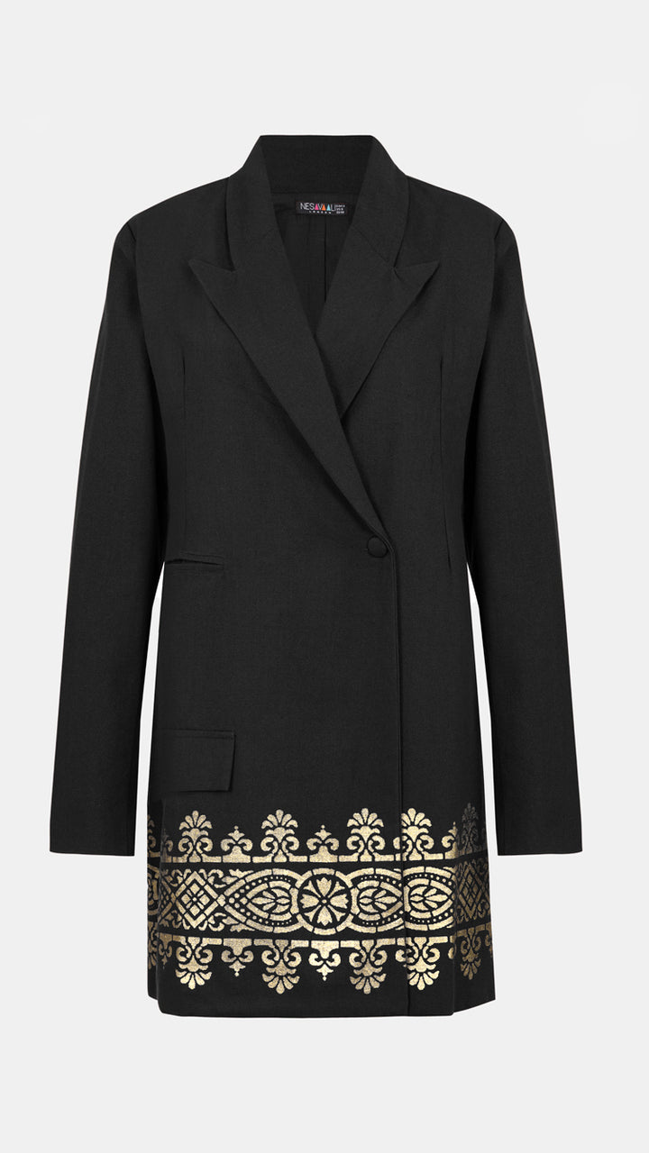 Designer Relaxed Fit Printed Blazer Mini Dress, highlighting the tailored elegance.