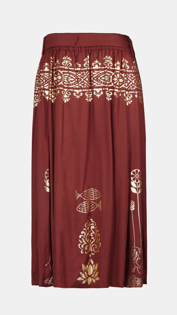 Fashion Luxury Artisanal Rust Metallic Gold Midi Skirt, perfect for those who value sustainable fashion.