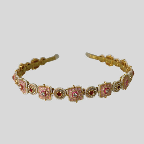Blush Pink Lotus Enamel Hairband for Weddings, Parties, Mehandis & Festivals
